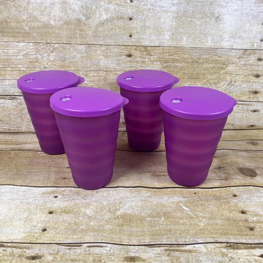 Tupperware Impressions Tumblers 16-oz Set of 4 with Dripless Seals Purple NEW - Picture 3 of 8